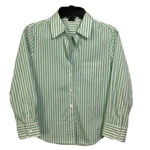Theory Green White Stripe 3/4 Sleeve Button Up Shirt